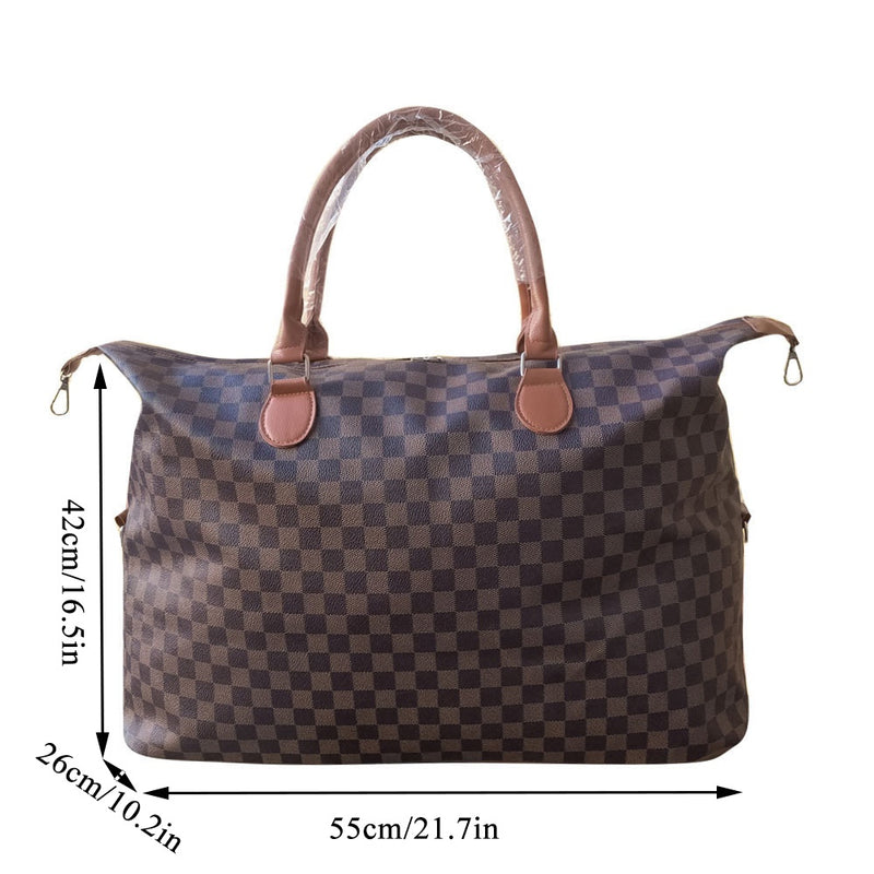 2025 Luxury Plaid Travel Bag Large Capacity Duffle Bag Leather Handbag