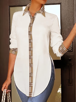 Elegant temperament side slit long-sleeved shirt