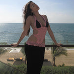 Sexy Summer Dress Lace Spliced Hollow Halter Backless Split Long Dresses for Women Resort Wear 2024