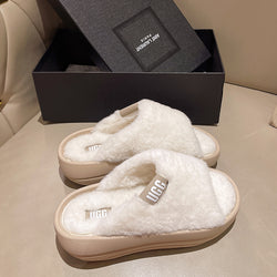 Autumn Winter Fur Slippers for Women Designer