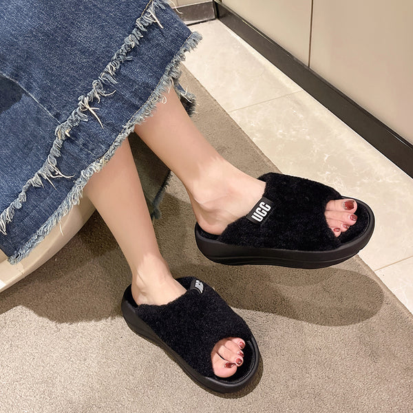 Autumn Winter Fur Slippers for Women Designer