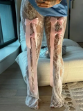 Bandage High Waist Lace Perspective Bow Pants For Women 2024 Spring New Spicy Ladies