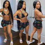Sexy Swim Suit Sports Casual Three-piece Outfit, Women's Clothing