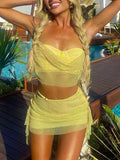 Yellow 2Pieces Top Skirt Sets Summer Beach Vacation Streetwear Outfit