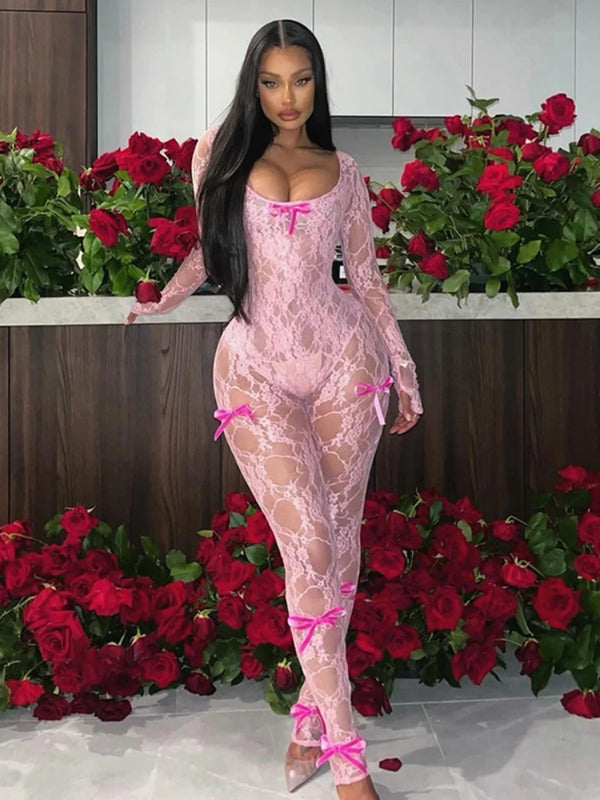 Sexy See Through Jumpsuit Lace Women Summer Fashion Coquette