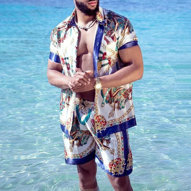 Designer Pattern Short Sleeve Casual Shirt Oversized Beach Shorts Summer