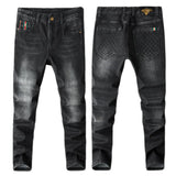 Unisex close-fitting jeans cotton slacks washed straight business casually