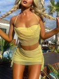 Yellow 2Pieces Top Skirt Sets Summer Beach Vacation Streetwear Outfit