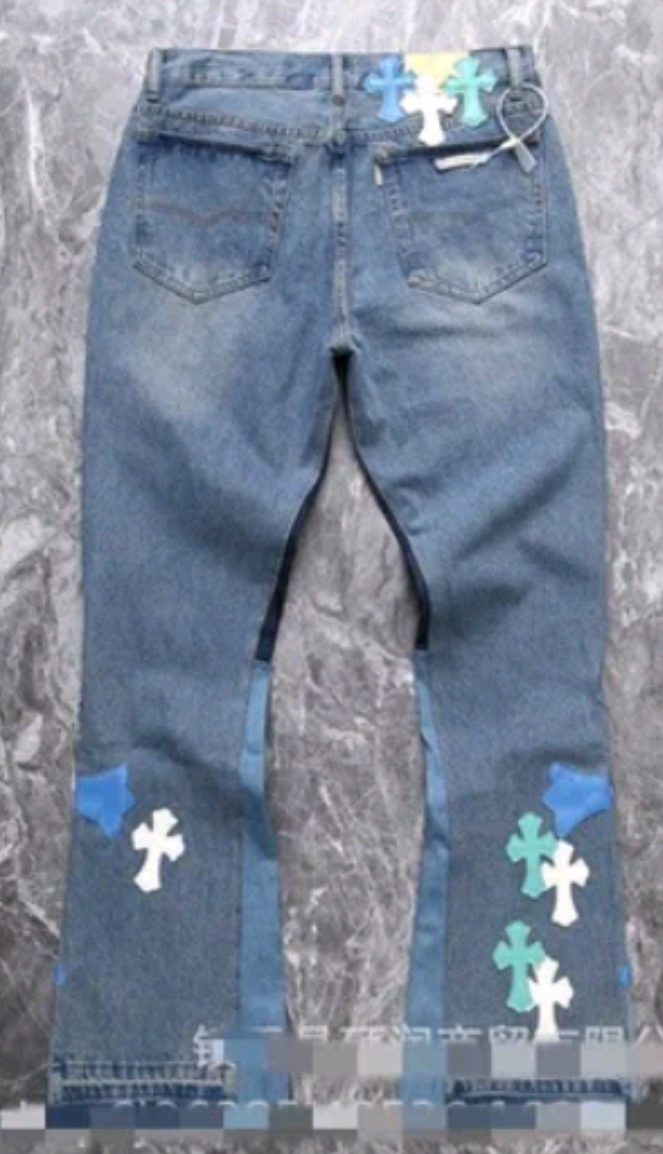 Chrome Hearts x Gallery Dept. La Flare Cross Patches Blue Denim Jeans