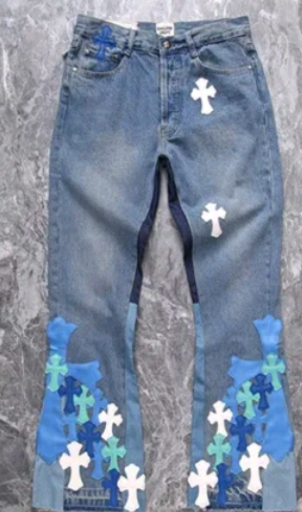 Chrome Hearts x Gallery Dept. La Flare Cross Patches Blue Denim Jeans