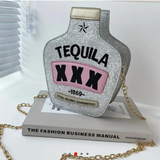 Tequila Luxury Wine Bottle Shape Novelty Bag With Chain