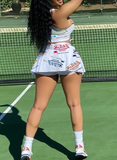 Spicy 2pcs Tank Top & Skort Set, Crop Tank Top & Skort, Sports Casual Two-piece Outfit, Women's Clothing
