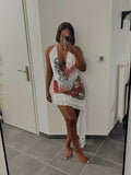 Halter Sexy Dress Women Backless Sleeveless Elegant Deep V-Neck Y2K Bodycon Chic Ruffles Summer Clubwear