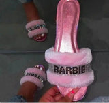 Barbie Tingz Luxury Slippers Pink Fur Slides