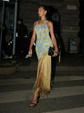 Entro LONG DRESS WITH DRAPE AND FRINGE