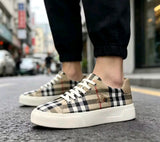 2026 Men's Plaid Canvas Sneakers Breathable Fabric Upper Rubber Sole Casual Street Shoe