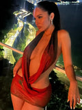 Hugcitar Mesh Halter Backless Floral Design Dress