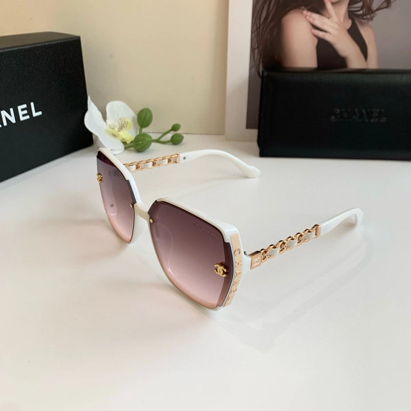 Chanel Women's White Square Frame Pink Lens Holiday Casual Sunglasses