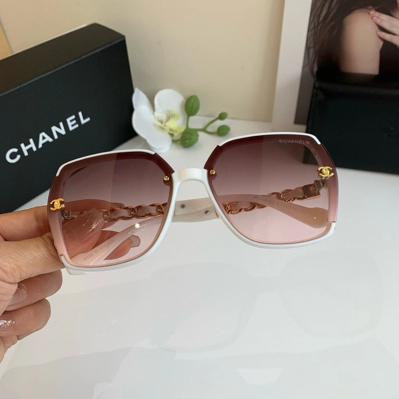 Chanel Women's White Square Frame Pink Lens Holiday Casual Sunglasses