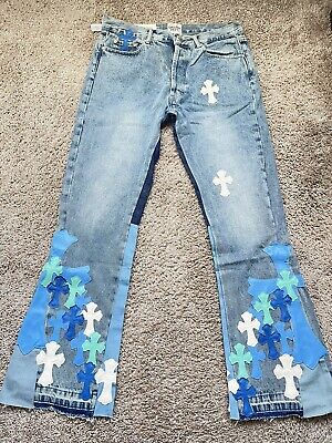 Chrome Hearts x Gallery Dept. La Flare Cross Patches Blue Denim Jeans