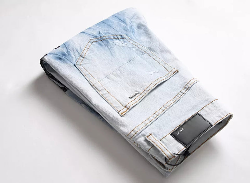 Men's Light Luxury Slim Fit Stretch Blue Jeans Amiri Hip Hop Jeans - TimelessGear9