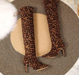 Ladies Leopard Print Knee High Boots - TimelessGear9