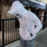 Skeleton Rhinestone Hip Hop Off White Full Zip Hoodie - TimelessGear9