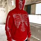 Skelett Strass Hip Hop Off White Hoodie mit durchgehendem Reißverschluss