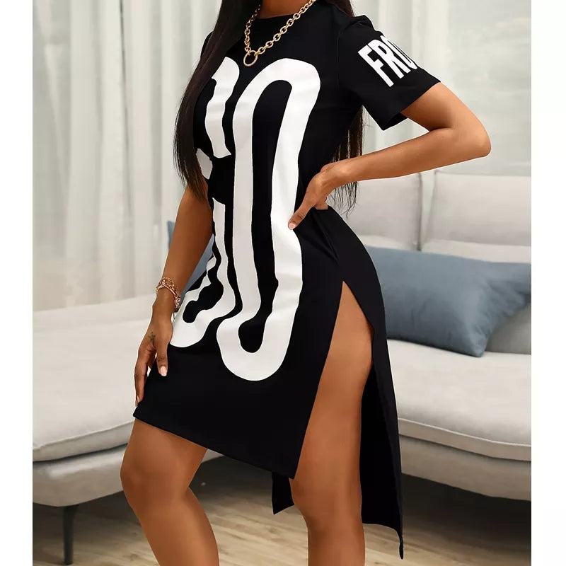 Fine Women Fashion Long Hip Hop T Shirt Dress - TimelessGear9