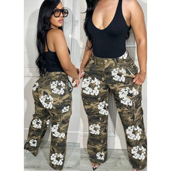 2024 Spring Print Camouflage Cargo Pants Fashion Button Fly High Waist Loose Casual Straight Trousers Female Streetwear Bottoms - TimelessGear9