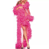 Glamour Flim Model Lingerie Kimono Robe See Through Lace Feathers - TimelessGear9