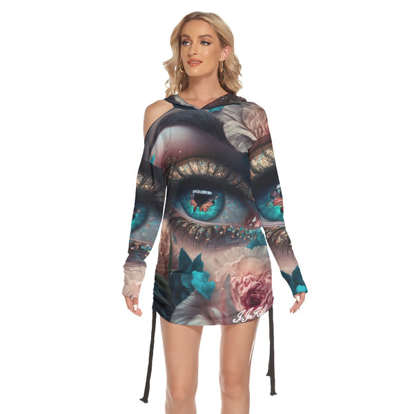 JoJoKelo Glamour Eye Design Women's One-shoulder Dress With Waist Shirring