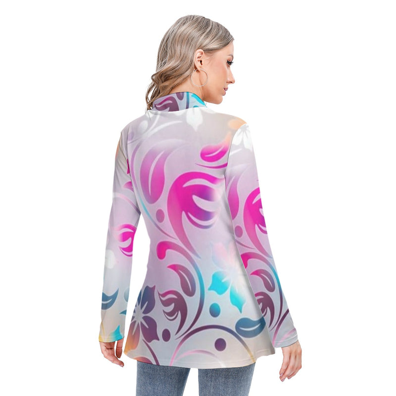 Fluorescent  Women's Long-sleeved Heap-neck Slim Casual Tunic Blouse - TimelessGear9