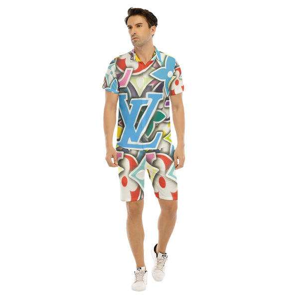 LOUIS Vuitton Big Cartoon Logo Colorish Men's Short Sleeve Shirt Set