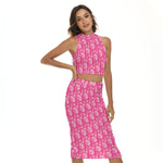 Sexy Hot Pink Luxury Designer Two Piece Dress Set - TimelessGear9