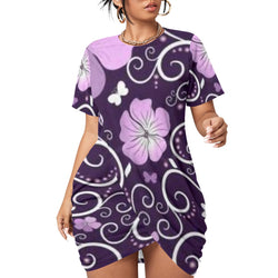 Spring Purple Women’s Stacked Hem Dress With Short Sleeve（Plus Size） - TimelessGear9