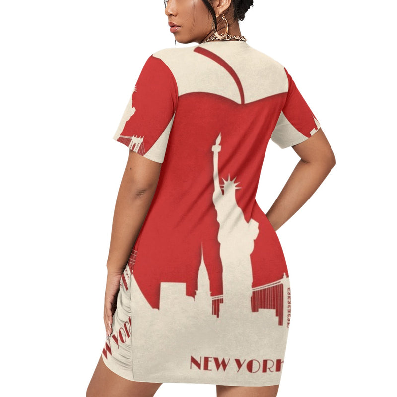 New York City Big Apple Women’s Stacked Hem Dress With Short Sleeve（Plus Size） - TimelessGear9