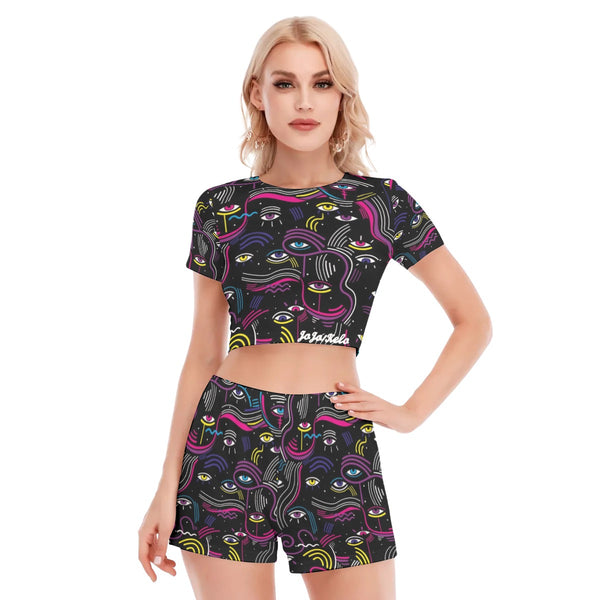 Newest Trend Women's Short Sleeve Cropped Top Shorts Suit - TimelessGear9