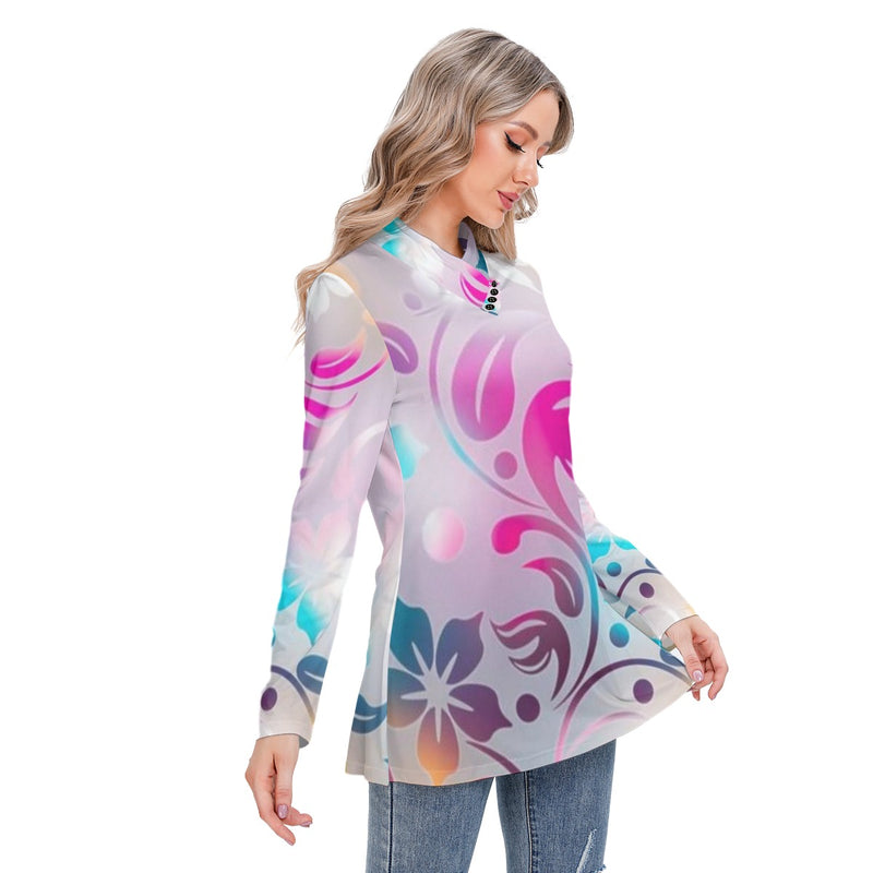 Fluorescent  Women's Long-sleeved Heap-neck Slim Casual Tunic Blouse - TimelessGear9