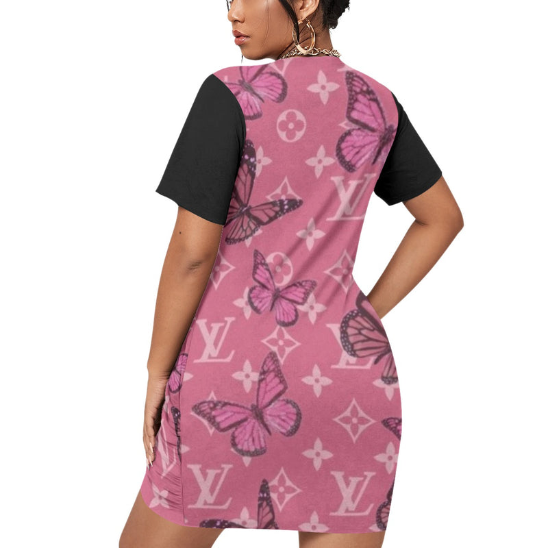 Two Tone LV Logo Women’s Stacked Hem Dress With Short Sleeve（Plus Size） - TimelessGear9