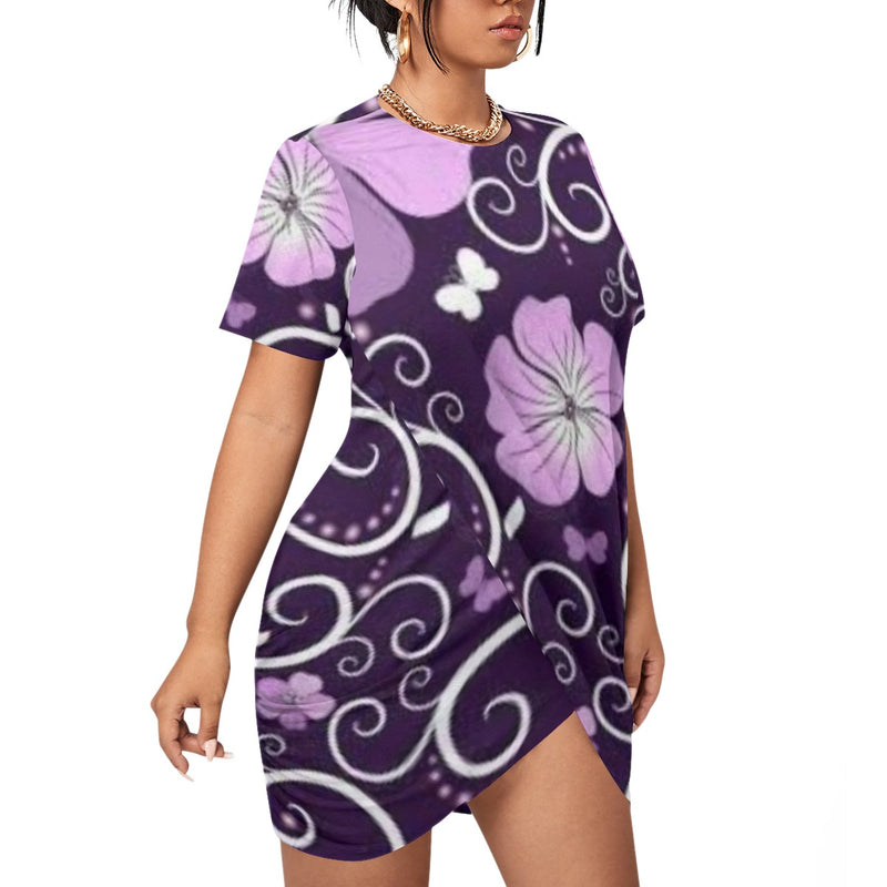 Spring Purple Women’s Stacked Hem Dress With Short Sleeve（Plus Size） - TimelessGear9