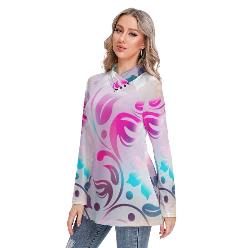 Fluorescent  Women's Long-sleeved Heap-neck Slim Casual Tunic Blouse - TimelessGear9