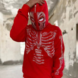 Skelett Strass Hip Hop Off White Hoodie mit durchgehendem Reißverschluss