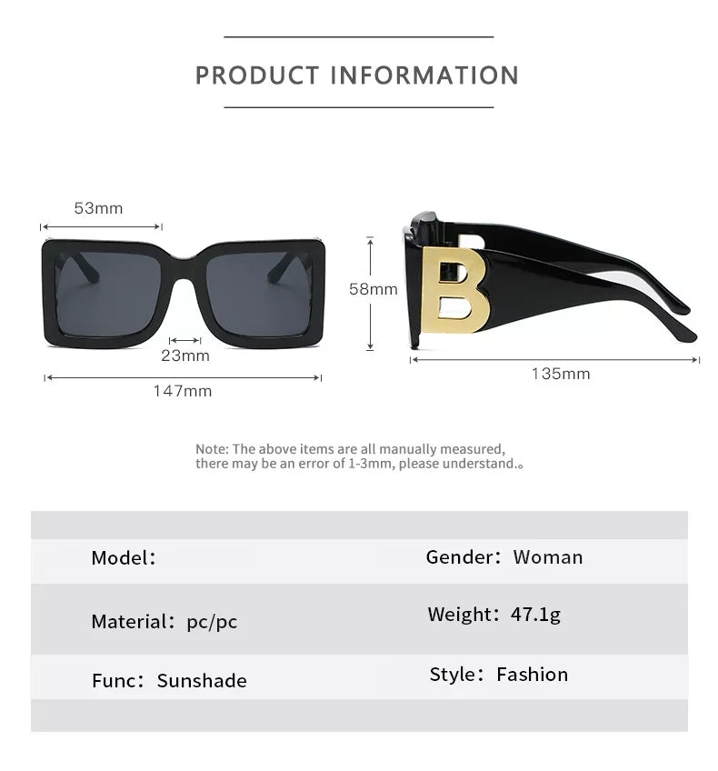 Retro Unisex Oversized Luxury Trend Sunglasses Logo B. - TimelessGear9