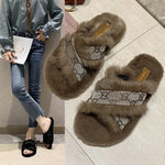 Luxury Brand Women Cross-tied Rabbit Fur Slippers Faux Fur Plush Slides - TimelessGear9