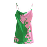 Pink Print Satin Sling Mini Dress Summer Casual Female - TimelessGear9