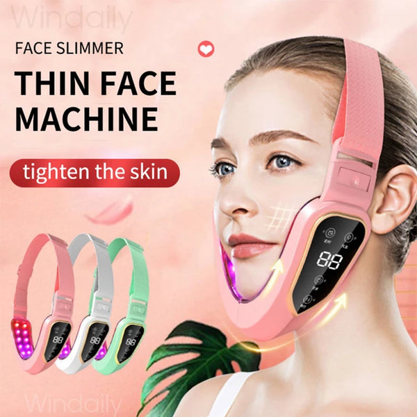 Facial Lifting Device LED Photon Therapy Facial Slimming Vibration Massager Double Chin V Face Shaped Cheek Lift Belt Machine - TimelessGear9