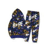 A Bathing Ape 2023 Fashion Camouflage Shark Head Men Hooded Streetwear Hooded sweater+Pants 2pcs Set