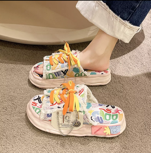 Women's Graffiti Slippers Platform Filp Flops Street Sandals - TimelessGear9