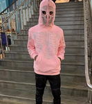 Skeleton Rhinestone Hip Hop Off White Full Zip Hoodie - TimelessGear9